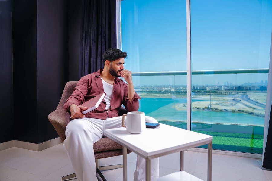 Apartment living space at Tilal Towers